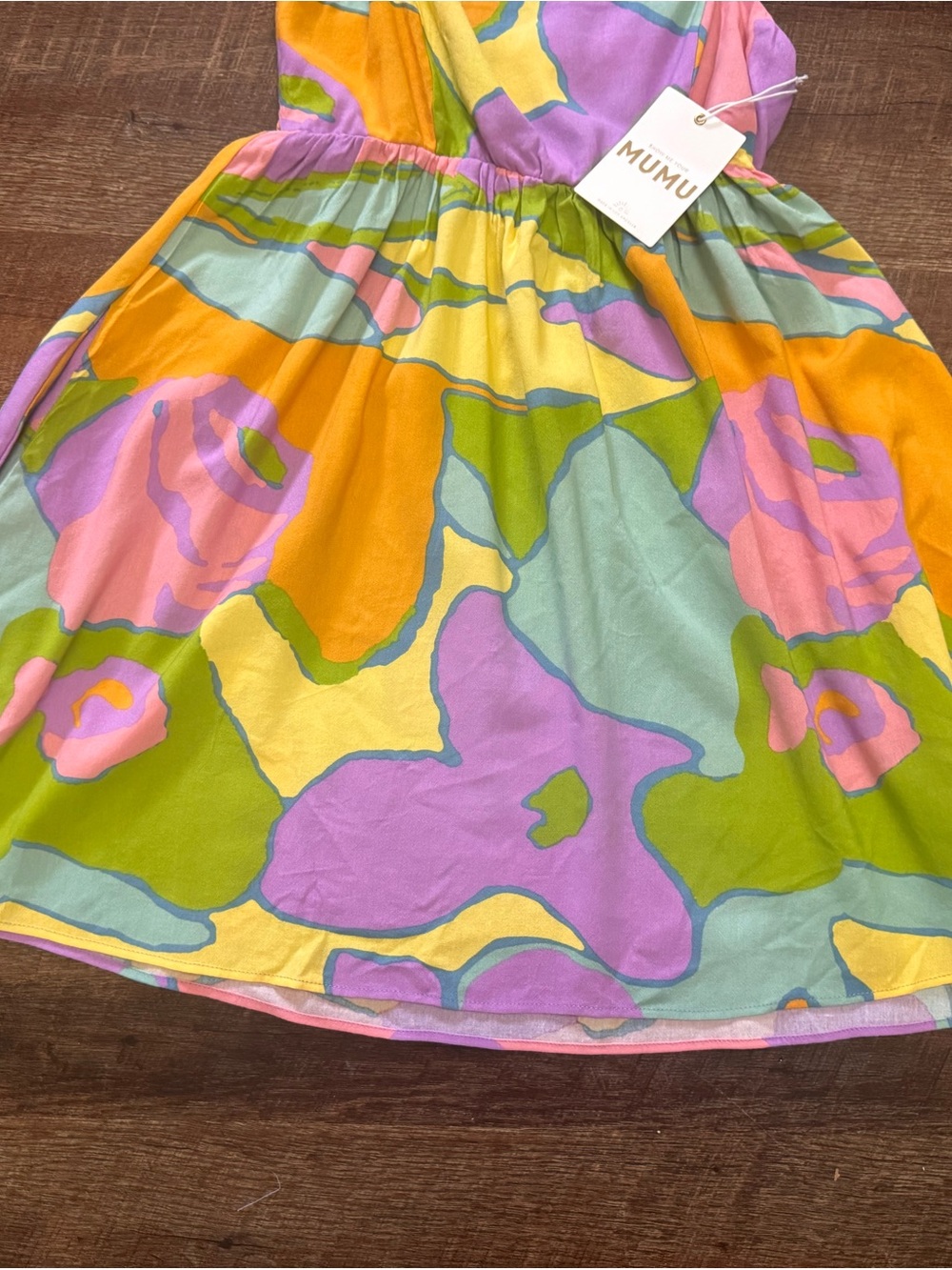 NWT Show Me Your Mumu Tie Strap Mini Dress Size Medium Colorful Cottagecore Boho - Picture 4 of 10
